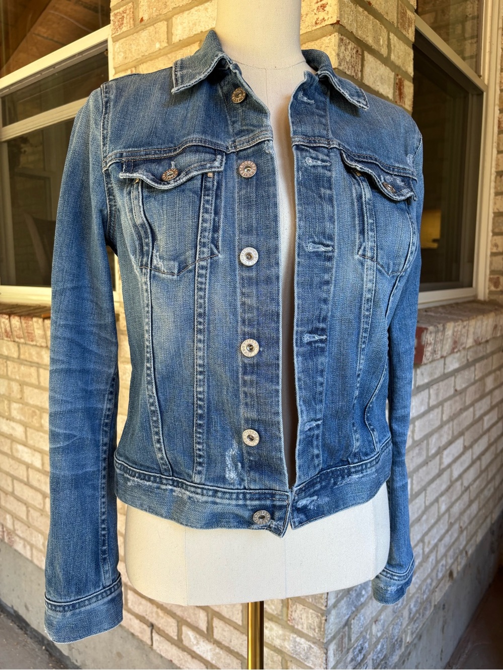 AG Adriano Goldschmied Distressed Light Blue Denim Jacket M Medium